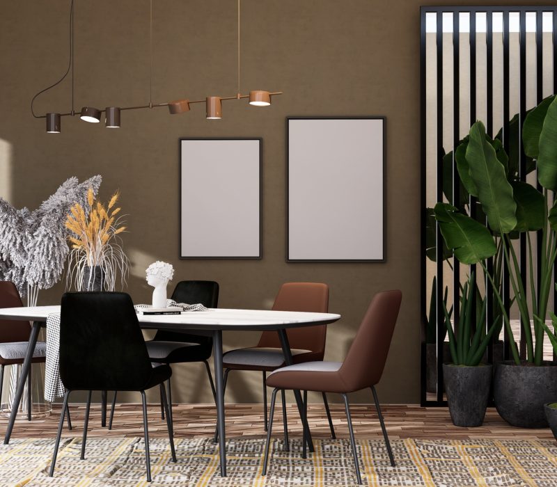 Mock up poster frame in modern interior fully furnished rooms